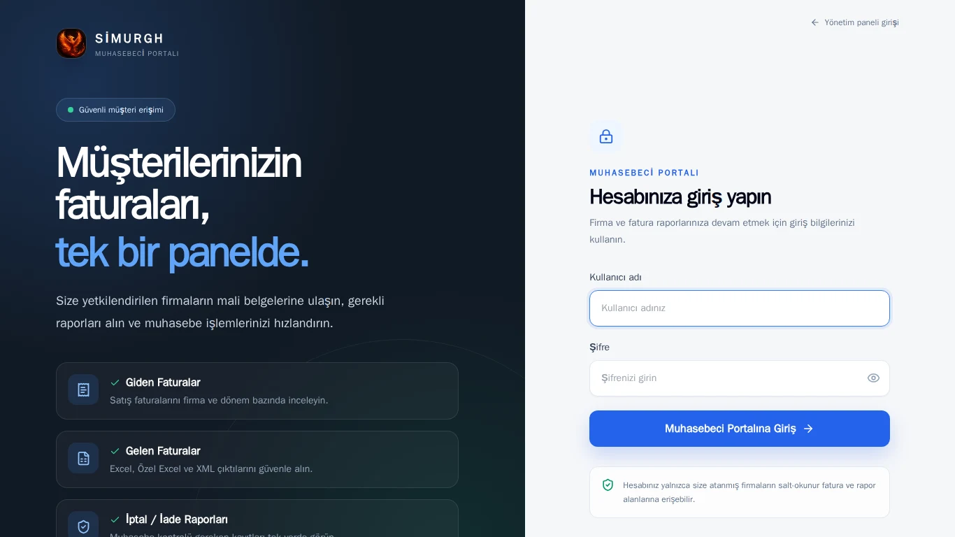 Simurgh canlı operasyon izleme ve muhasebe ürün ekranları